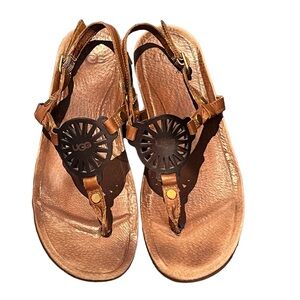 UGG Brown Leather Ayden Sandals